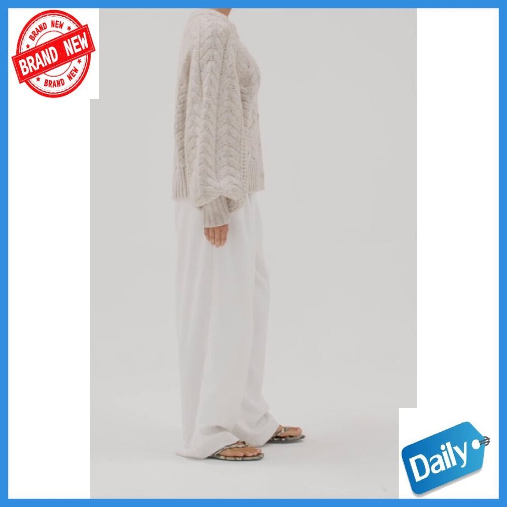 Cable Knit Cardigan Sweater Loose Fit Button Up Crew Neck Long Sleeve - Picture 7 of 8